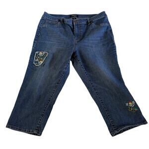 Y2K 2000s Floral Embroidered Denim Capri Plus 16 Cottagecore Whimsy